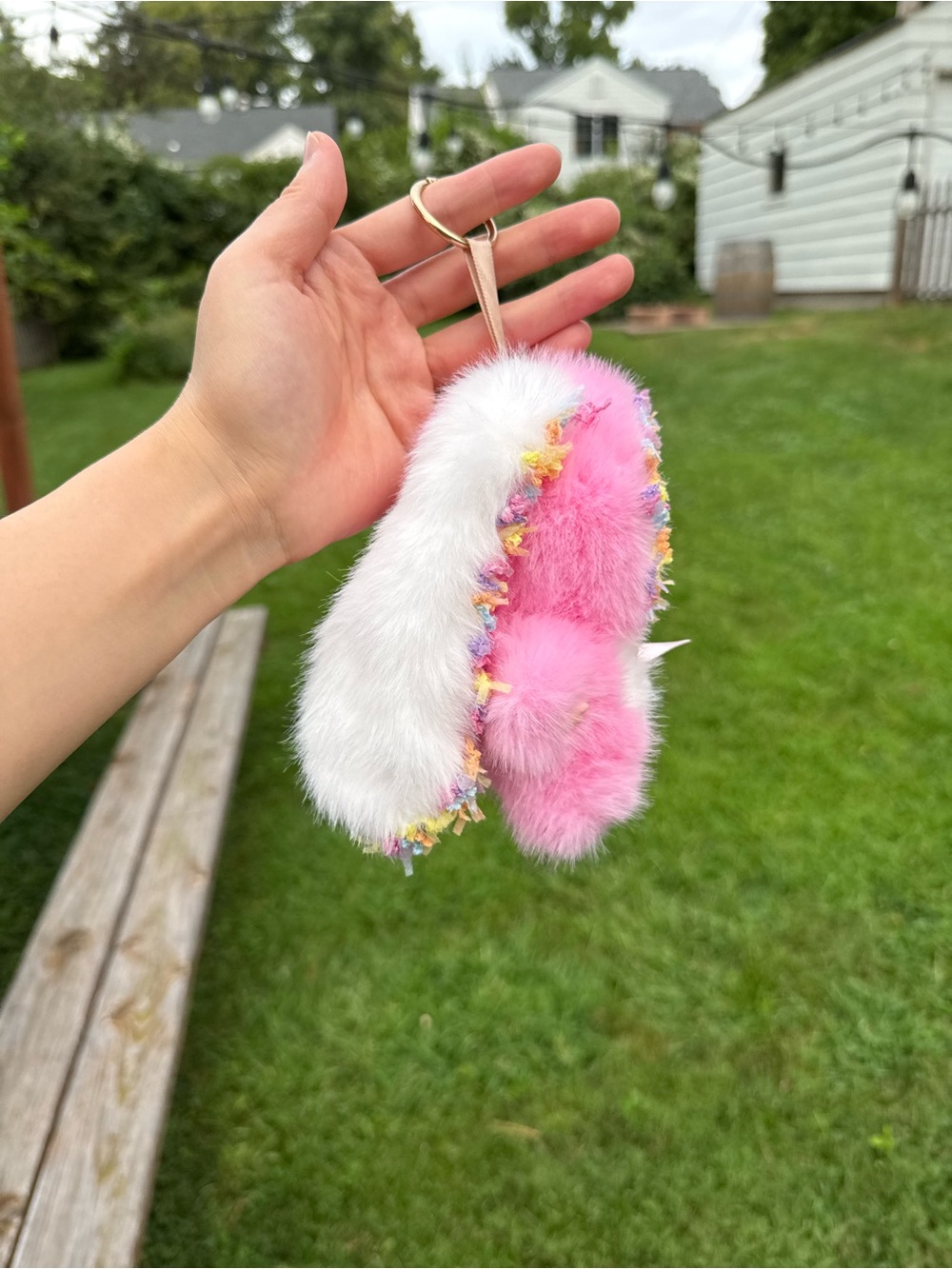 Pink Plush Bunny Keychain with Decorative Trim. Backpack Charm for Kids.Birthday - Picture 5 of 8